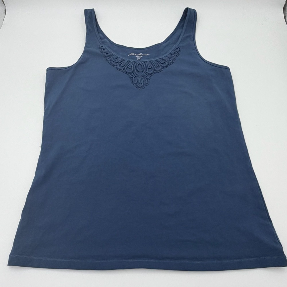 Eddie Bauer Navy Blue Crochet Lace Neckline Tank Top Sleeveless Shirt XL